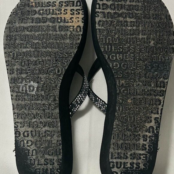 Guess Women’s Black Rhinestone Wedge Flip Flops - Picture 2 of 6